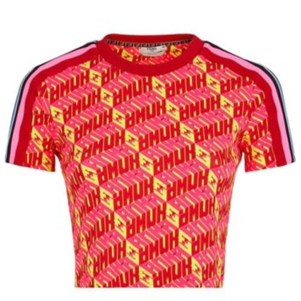 NWT Fendi Red Fendi Roma Amor T-Shirt Short Sleeve Colorful Size M